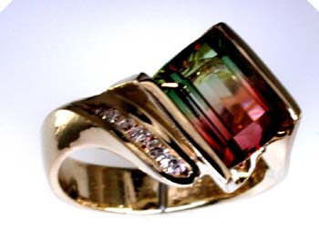 BiColor Tourmaline, Diamond & 14kt