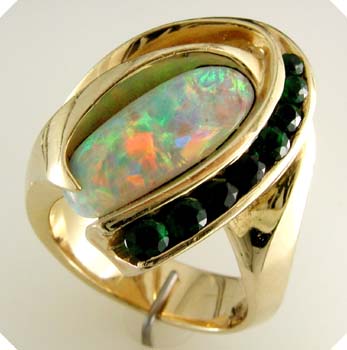 Opal Peanut & Tsavorite Ring